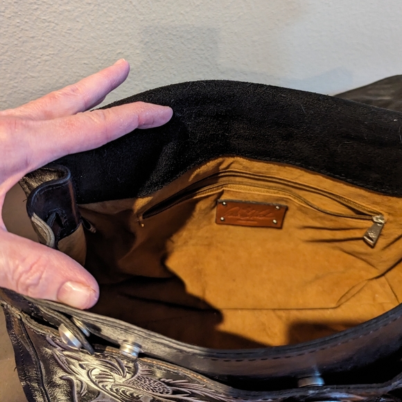 Patricia Nash Vienna Satchel Tooled Leather Bag, color Black Tuscan EUC - Picture 10 of 14